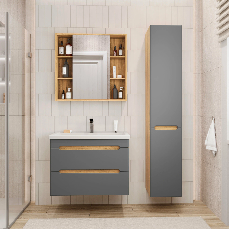 Тумба подвесная SanStar Diva 70 с раковиной Фостер 70, дуб вотан, графит софт