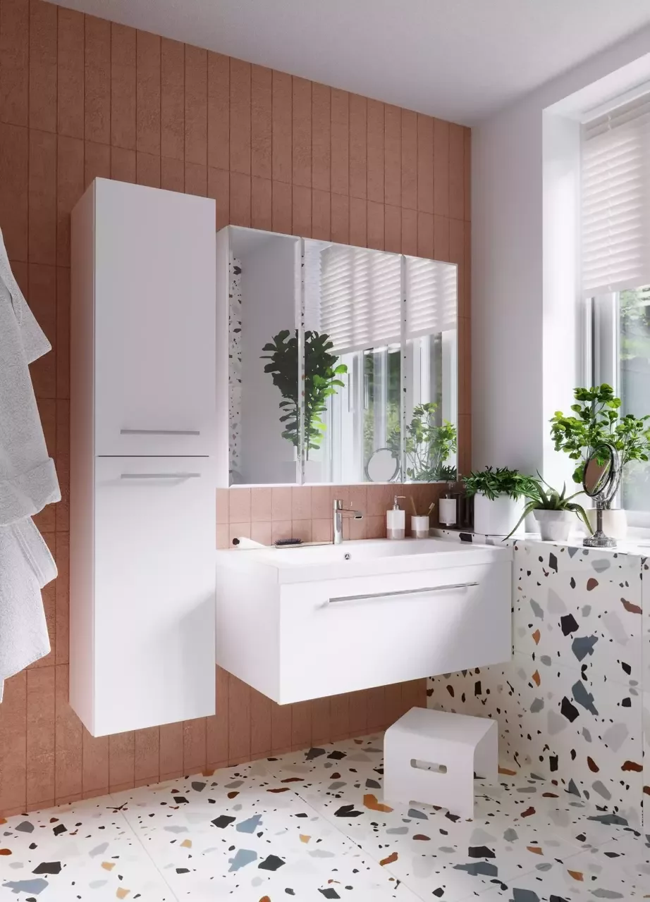 Тумба подвесная 1Marka Соната 90П с раковиной Нота New Polytitan 90, 1 ящик, белый