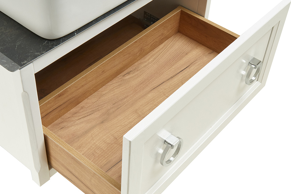 Тумба ASB Wood Line Рома 80 со столешницей и раковиной Олимп 57, белая