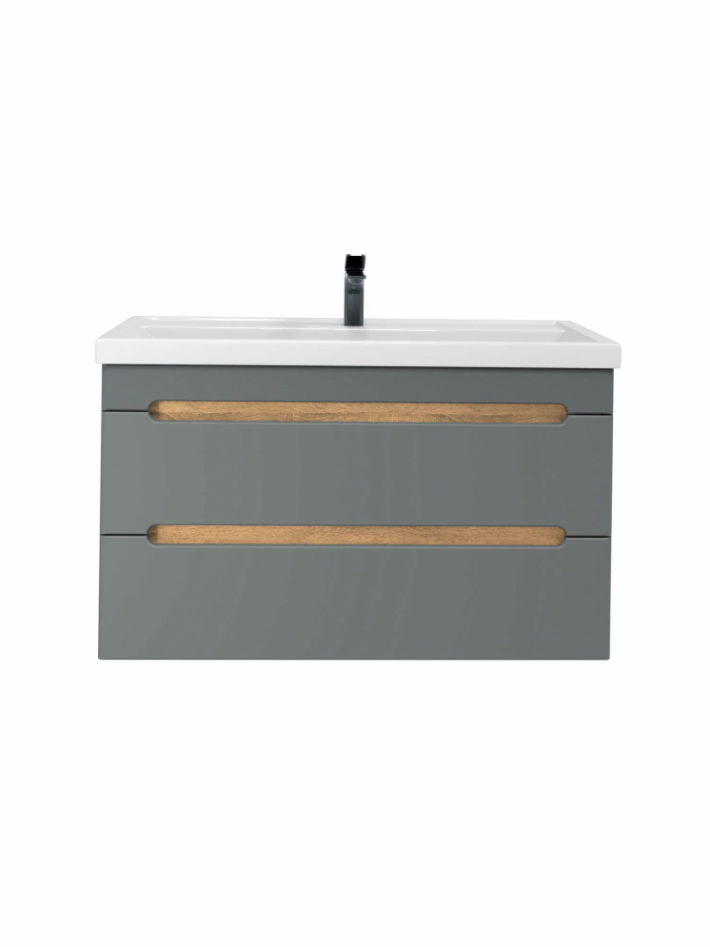 Тумба подвесная SanStar Diva 100 с раковиной Фостер 100, дуб вотан, графит софт