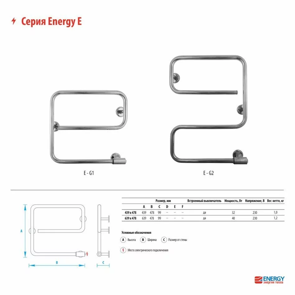 Полотенцесушитель электрический Energy E G2 639х478 белый матовый