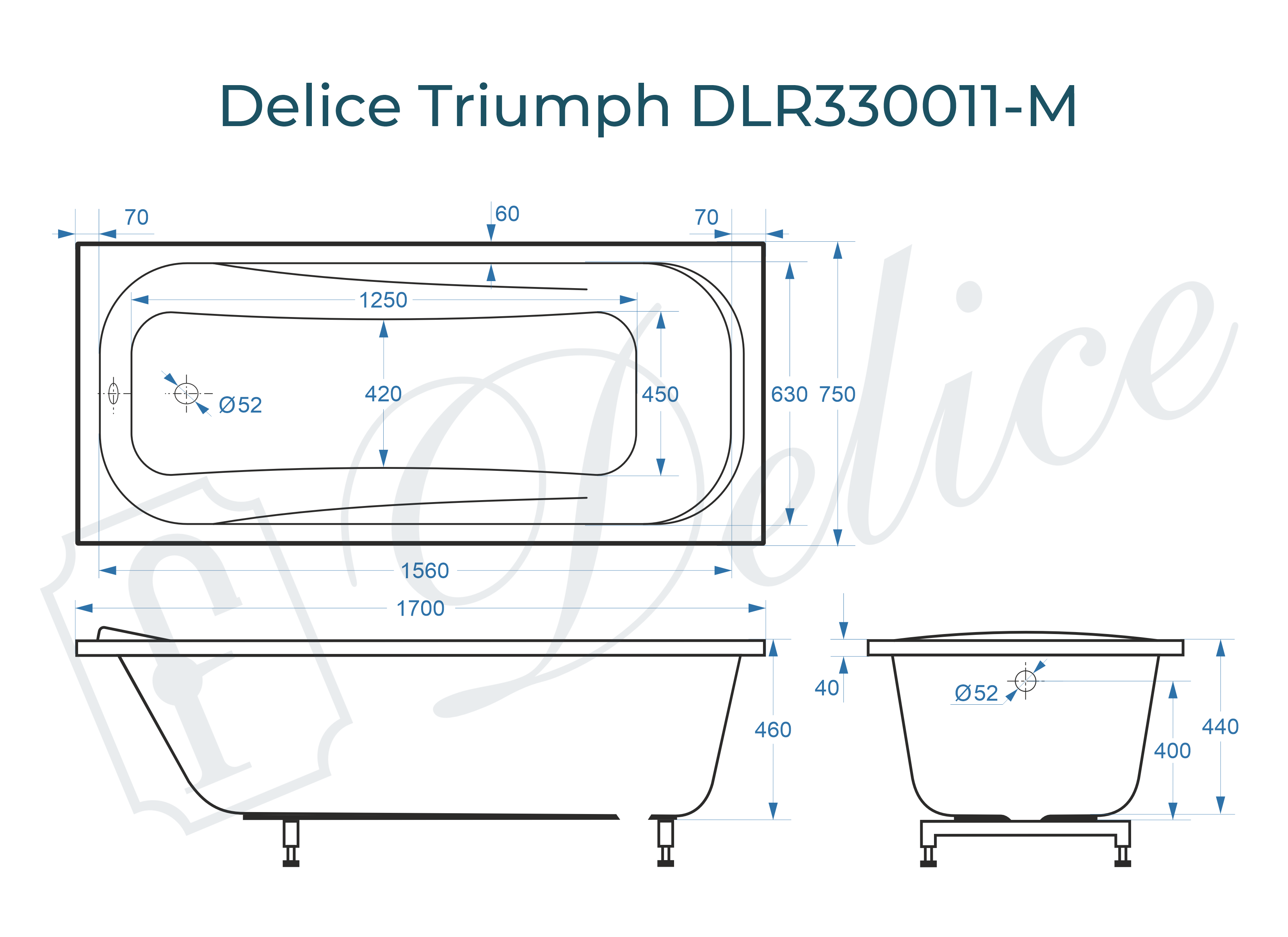 Ванна из литьевого мрамора Delice Triumph 170х75 матовая DLR330011-M