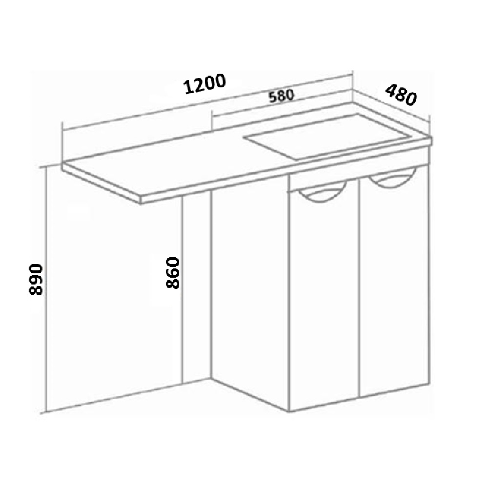 Тумба напольная Runo Лира 60 с раковиной Гамма 120 лайт левое крыло, белый