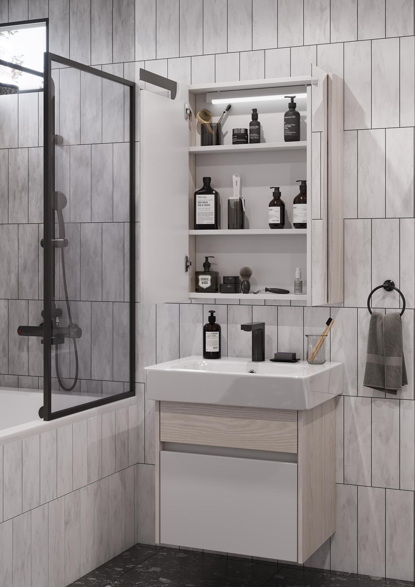 Зеркало-шкаф Aquaton Верди 60 L левый, свет, ясень