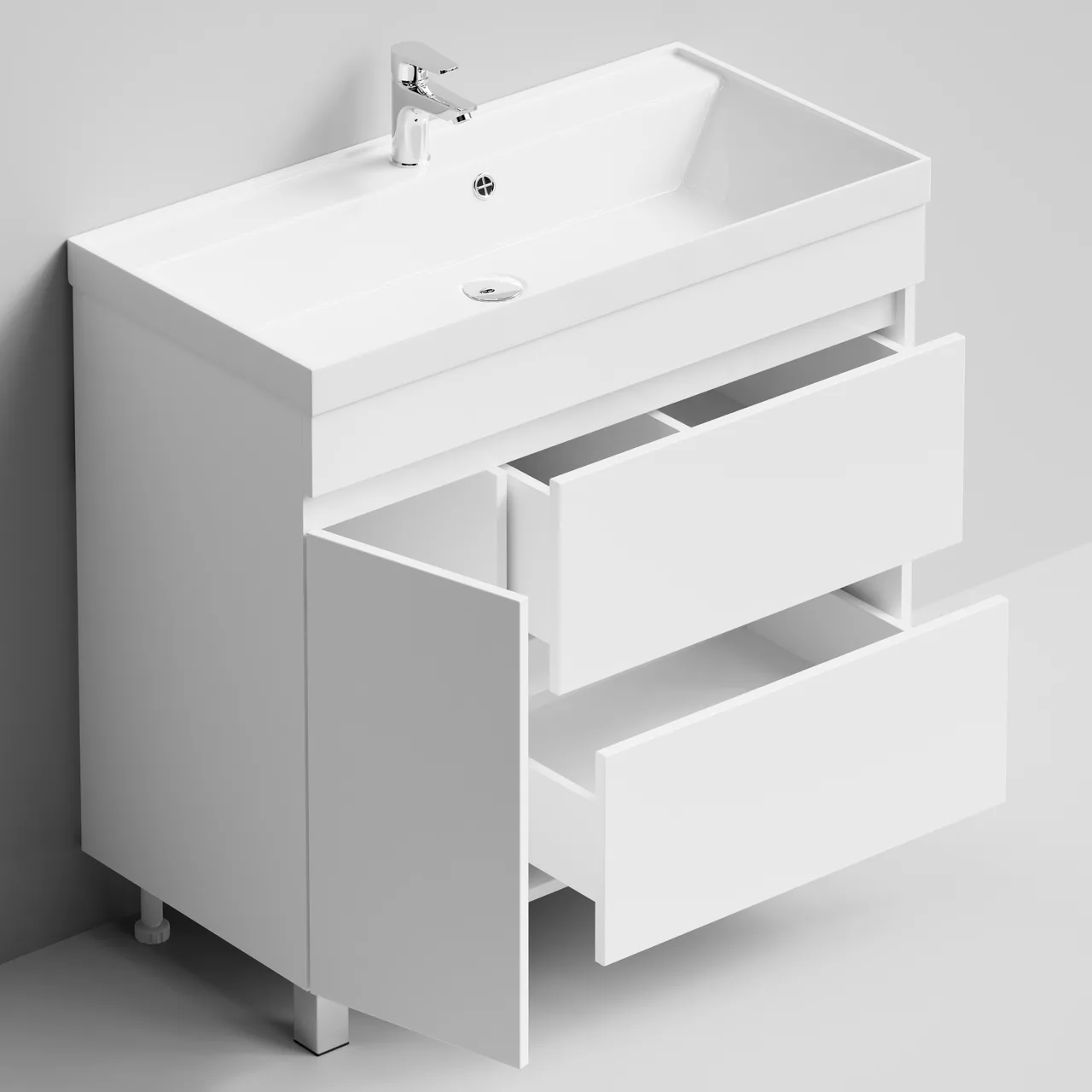 Тумба напольная Vod-ok Бест 90 с раковиной Classica 90, дверь слева, белая + 13 цветов