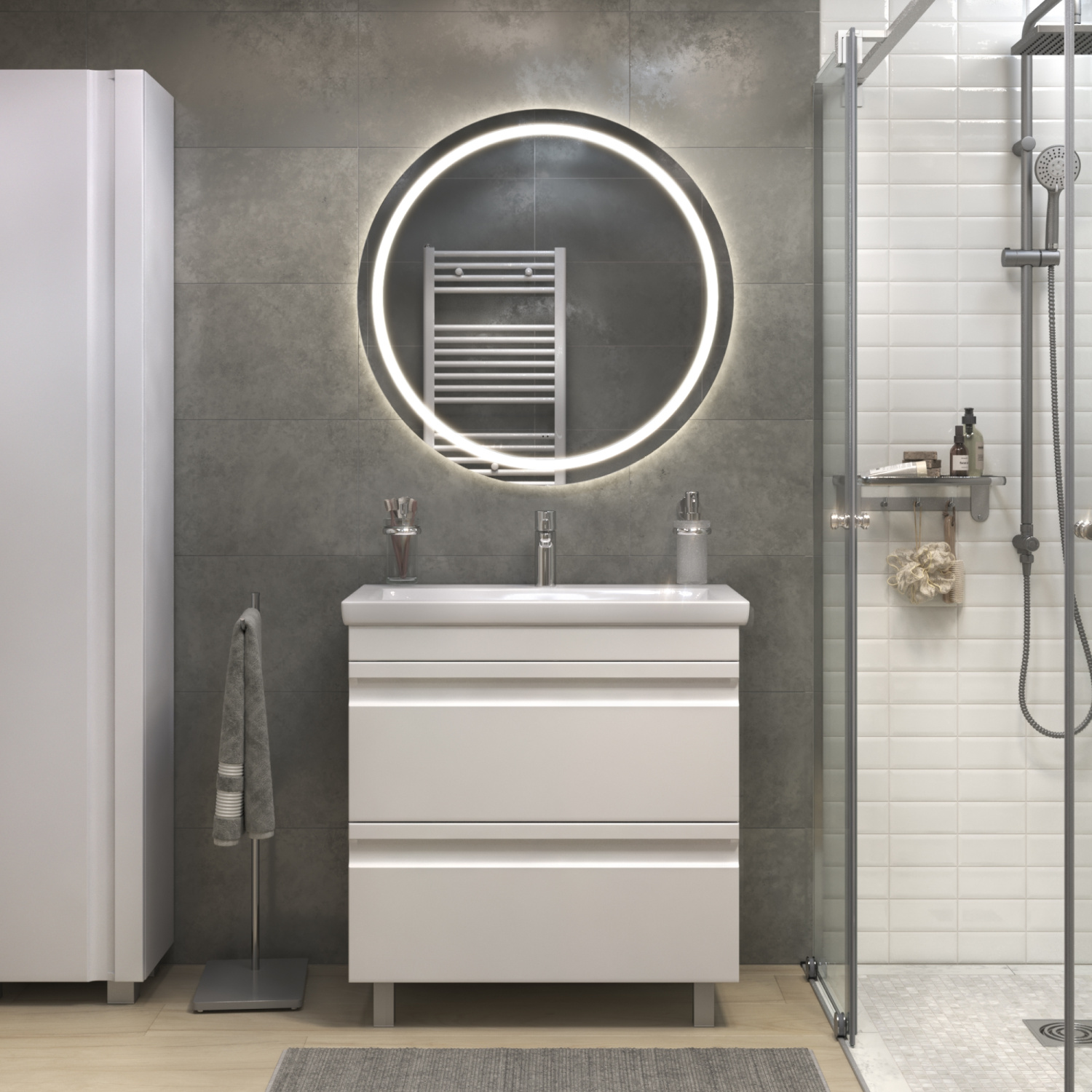 Тумба напольная Vigo Holly 80 с раковиной Como 80, 2 ящика, белый