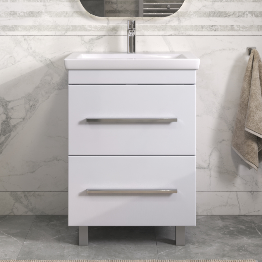 Тумба напольная Vigo Land 60 с раковиной Como 60, 2 ящика, белый