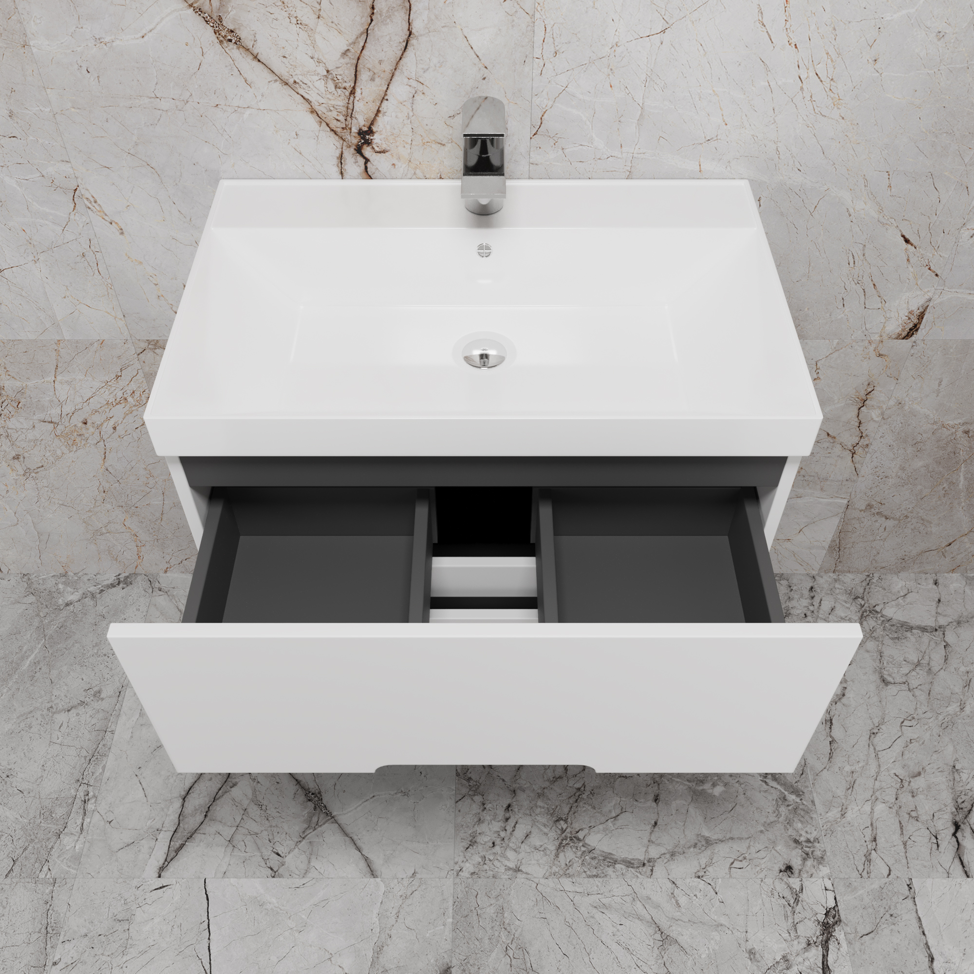 Тумба подвесная Style Line "Матис 70" с раковиной ASTI 70 белый (2 ящика), Белый матовый