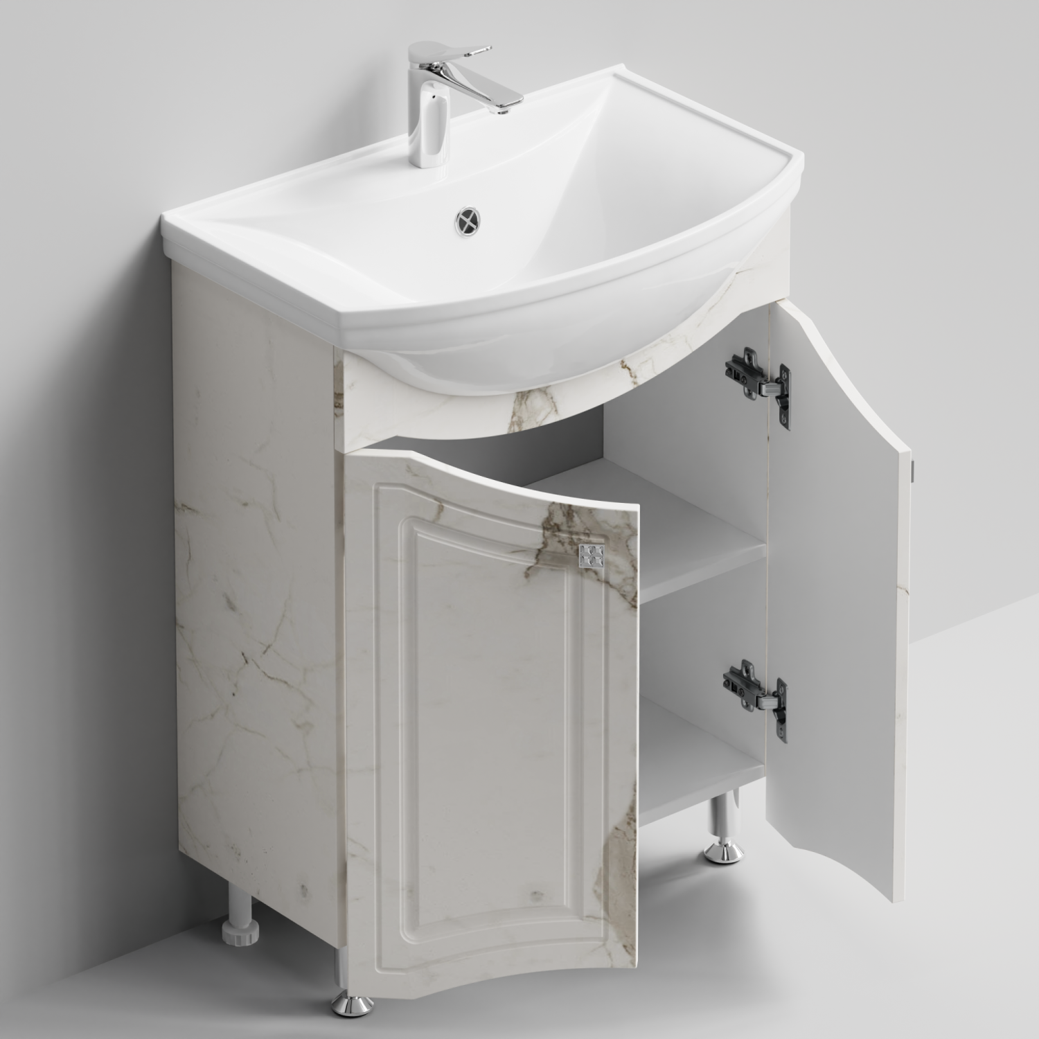 Тумба с раковиной Адам 65 напольная, Мрамор Белый натур милк