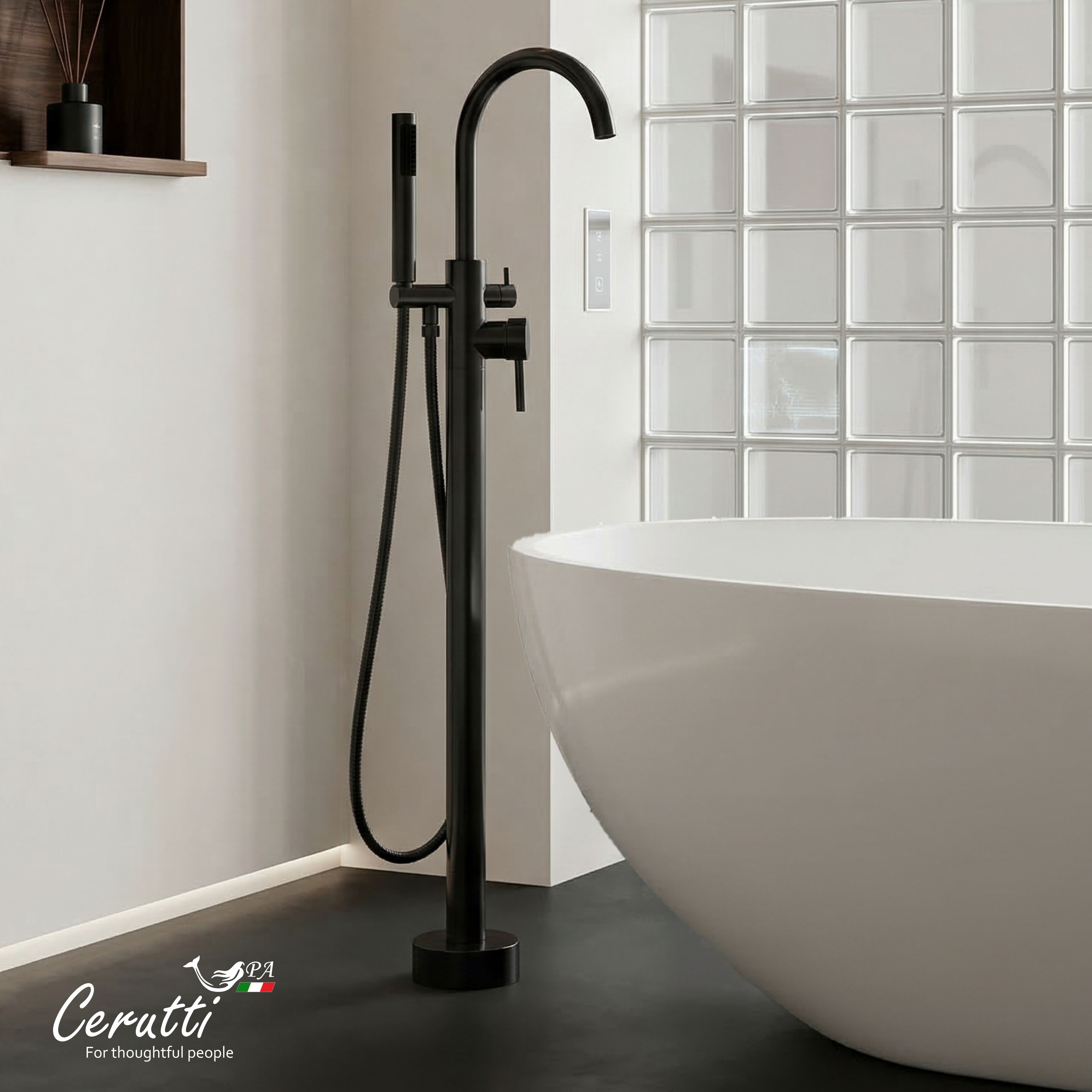 Смеситель напольный Ceruttispa Тобия GG (TOBIA GG) из нержавеющей стали, цвет графит