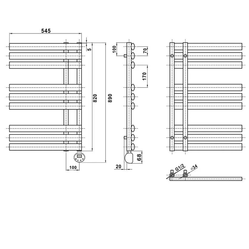 Полотенцесушитель электрический Domoterm Гамма П9 500х820 ER правый, белый матовый