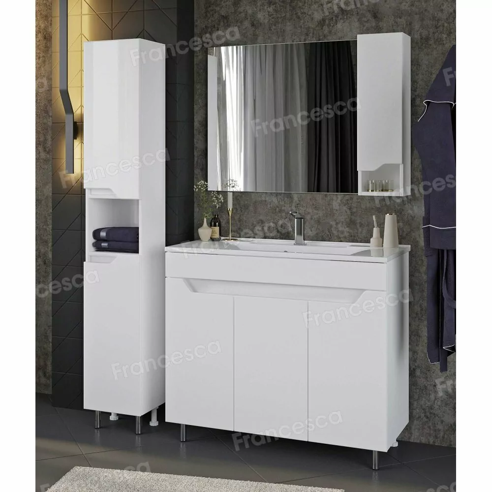 Тумба напольная Венеция Неаполь 100 с раковиной Комфорт 100, белый глянец