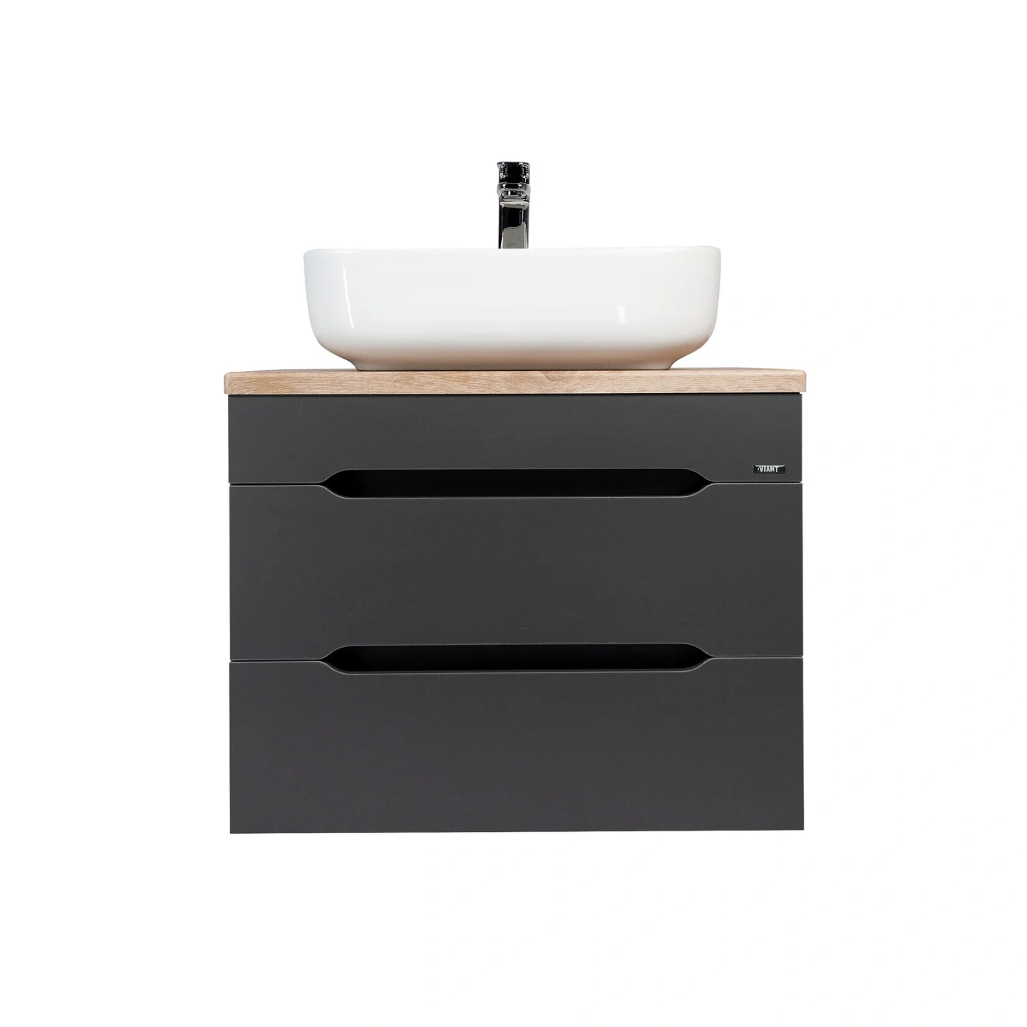 Тумба подвесная Viant Марсель 66 с раковиной Moduo 50, два ящика, графит