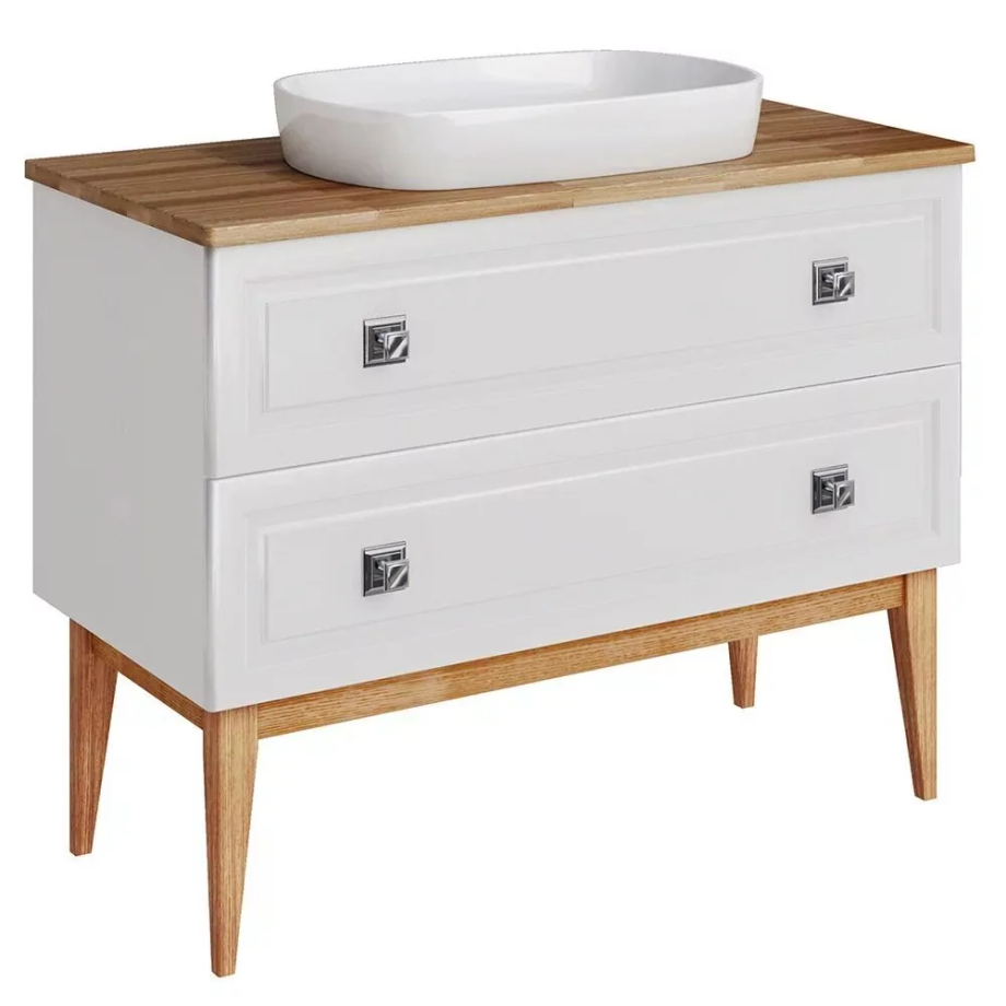Тумба напольная Asb-Woodline Каталина 100 с раковиной Купер 56, белый