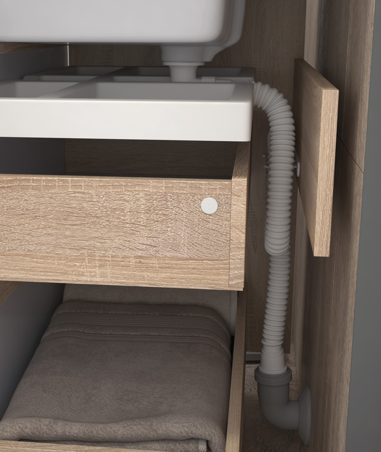 Тумба напольная Vigo Grani 600-0-2 с раковиной Элина 60, 2 ящика, дуб золотой