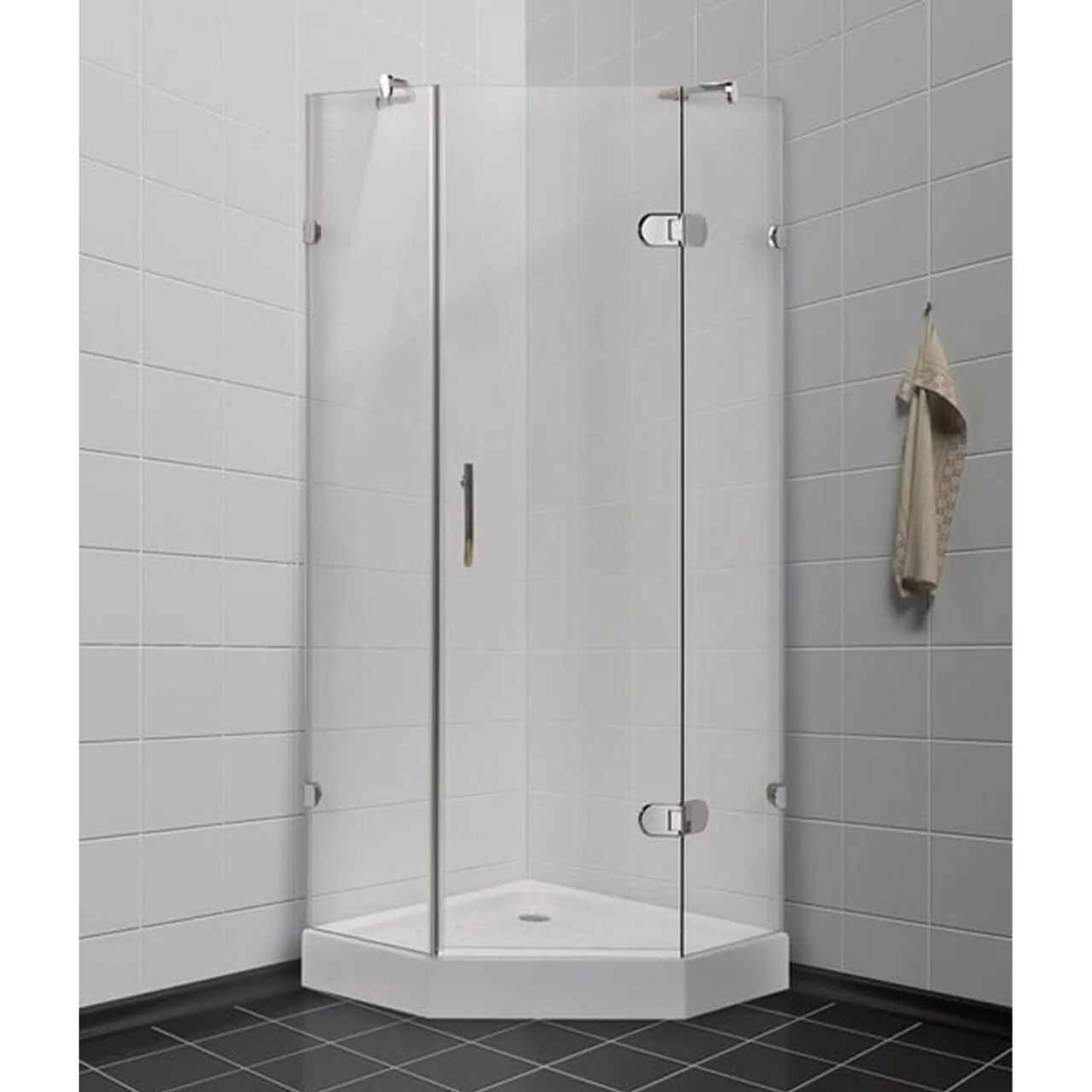 Душевой уголок Timo BY-839 Fabric Glass, матовый, 100х100, пятиугольный, с низким поддоном, хром