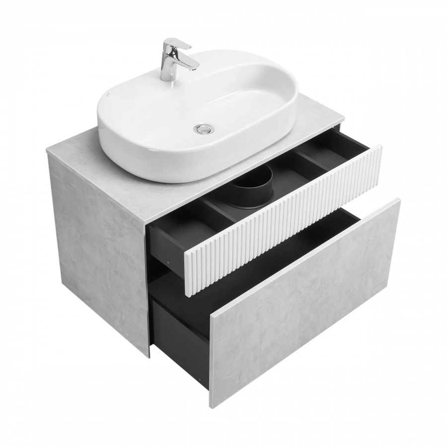 Тумба Aquaton Марбл слэйт 80 с раковиной Одри 62х42 Round, белый матовый