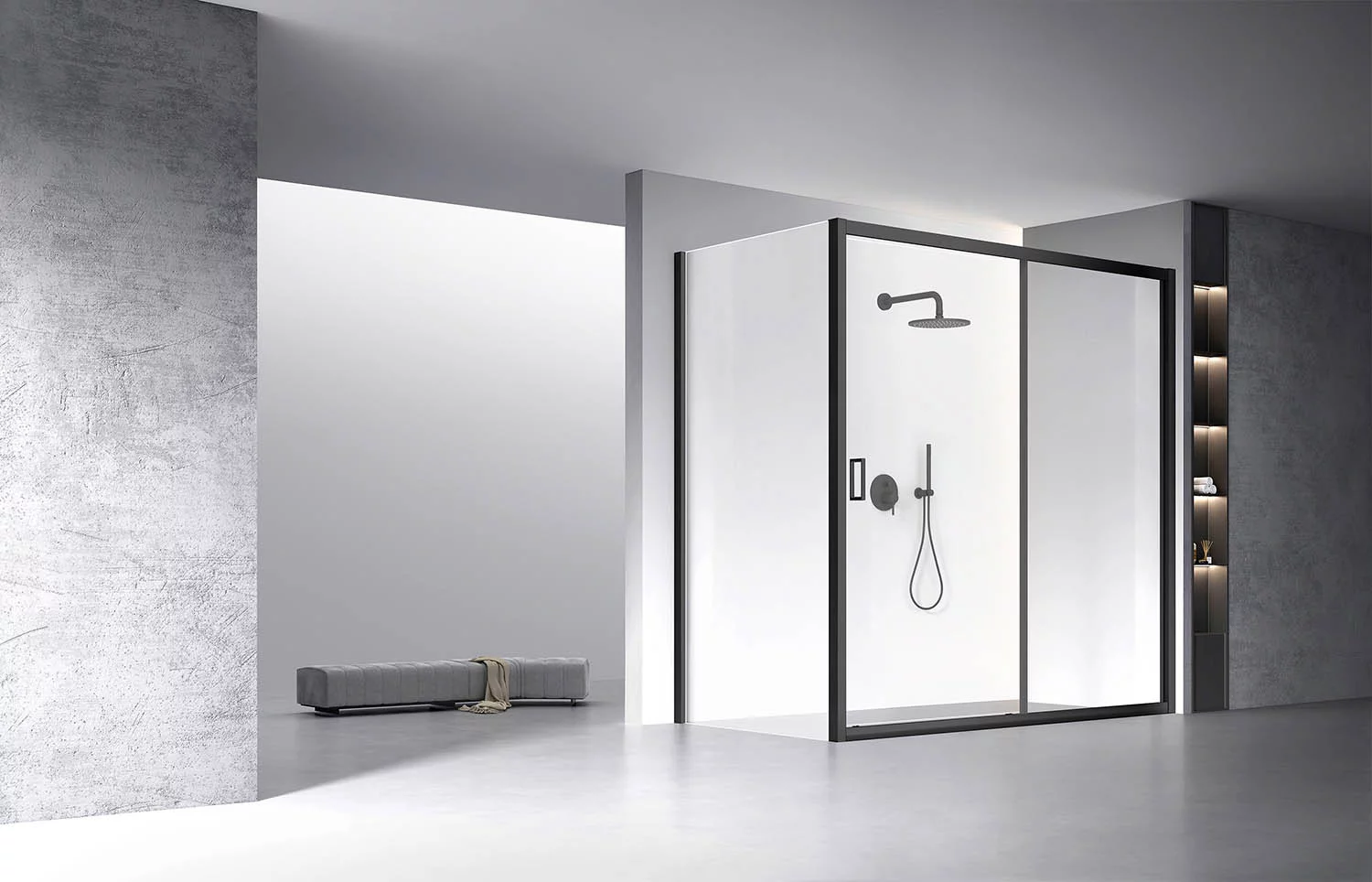 Душевой угол Veconi Rovigo RV-060B, 2000х900х1950, черный, стекло прозрачное