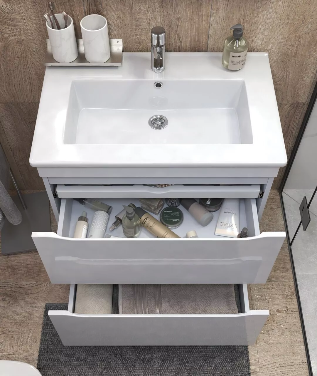 Тумба напольная Vigo Grani 75 с раковиной Оскар 75, 2 ящика, белый