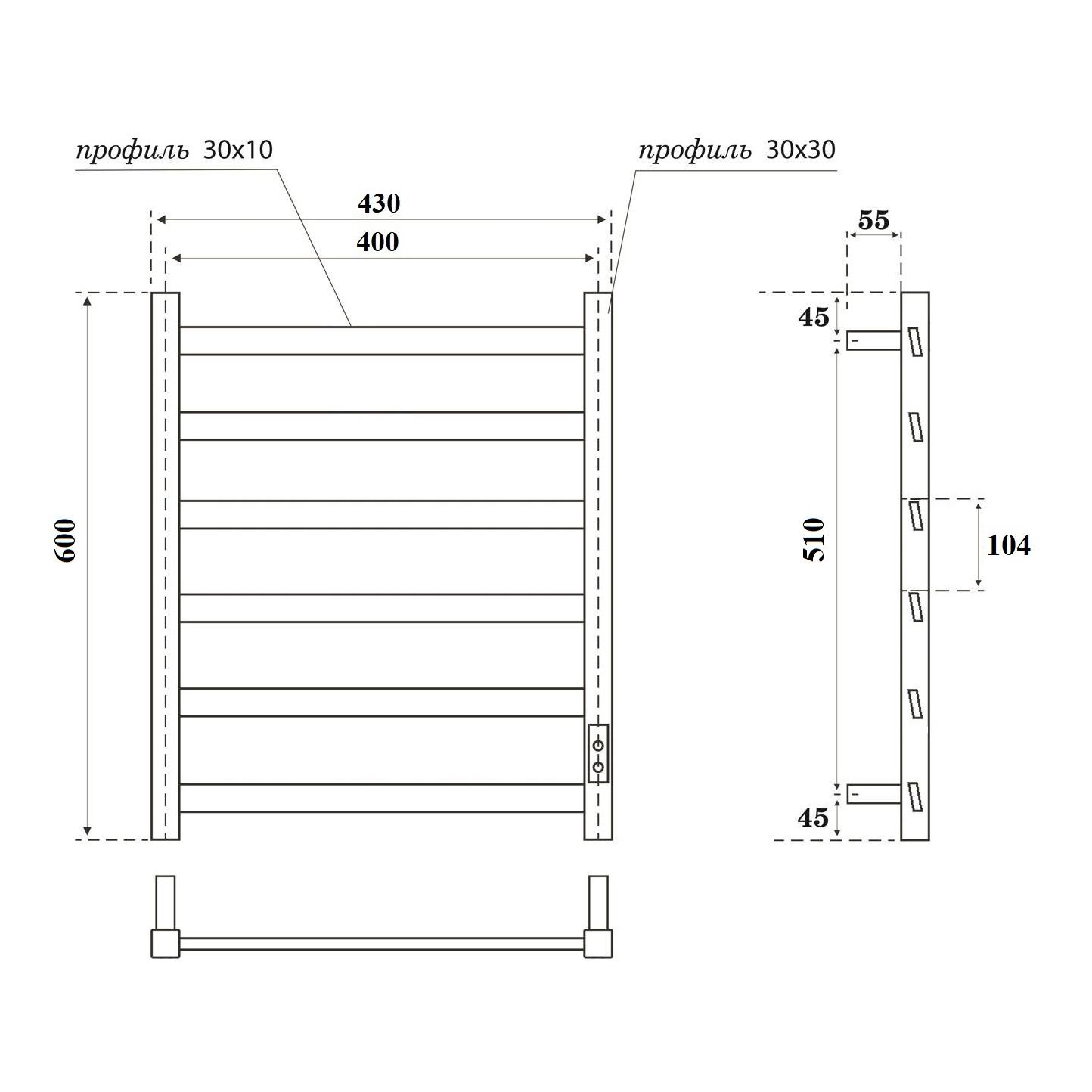 Полотенцесушитель электрический APEXTERMO Galaxy GL00164WM 600x400, белый матовый