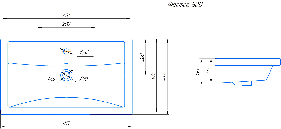 Тумба подвесная SanStar Riana 80 с раковиной Фостер 80, gold kraft