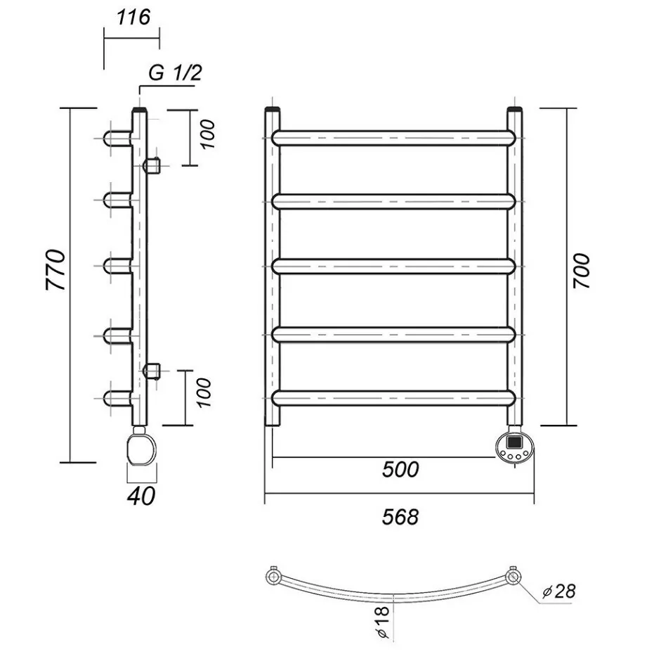 Полотенцесушитель электрический Domoterm Калипсо П5 500х700 АБР ER правый, античная бронза