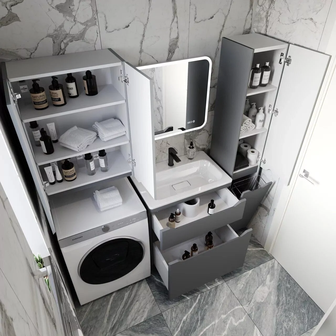 Тумба напольная Style Line Марелла 70 с раковиной Марелла Люкс 70, серый матовый