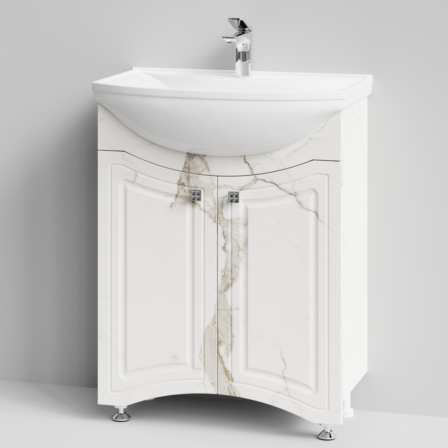 Тумба с раковиной Адам 65 напольная, Мрамор Белый натур милк