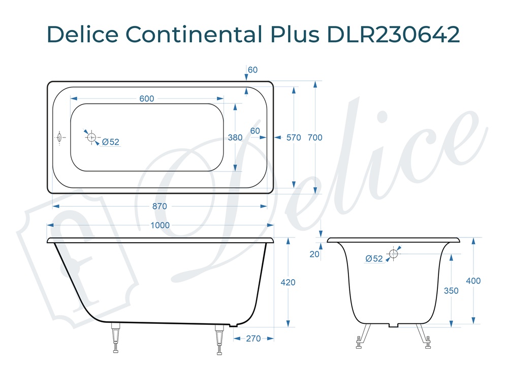 Ванна чугунная Delice Continental PLUS 100х70 DLR230642
