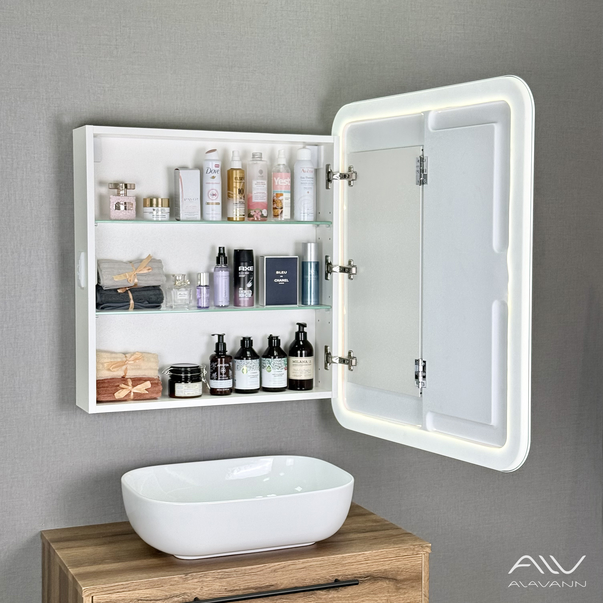 Зеркало-шкаф Alavann Cosmetic Light 70 свет, приближение, сенсор, перевертыш