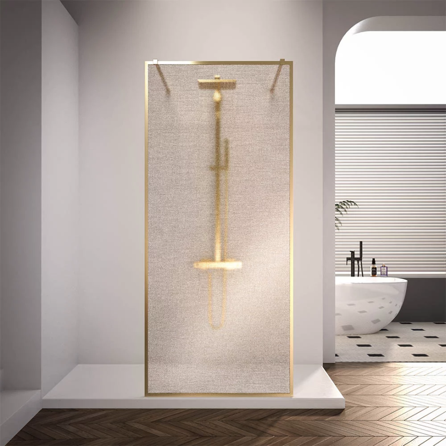 Душевая перегородка Veconi Korato KR-90GL, 1100x2000, брашированное золото, стекло ламинированное золото