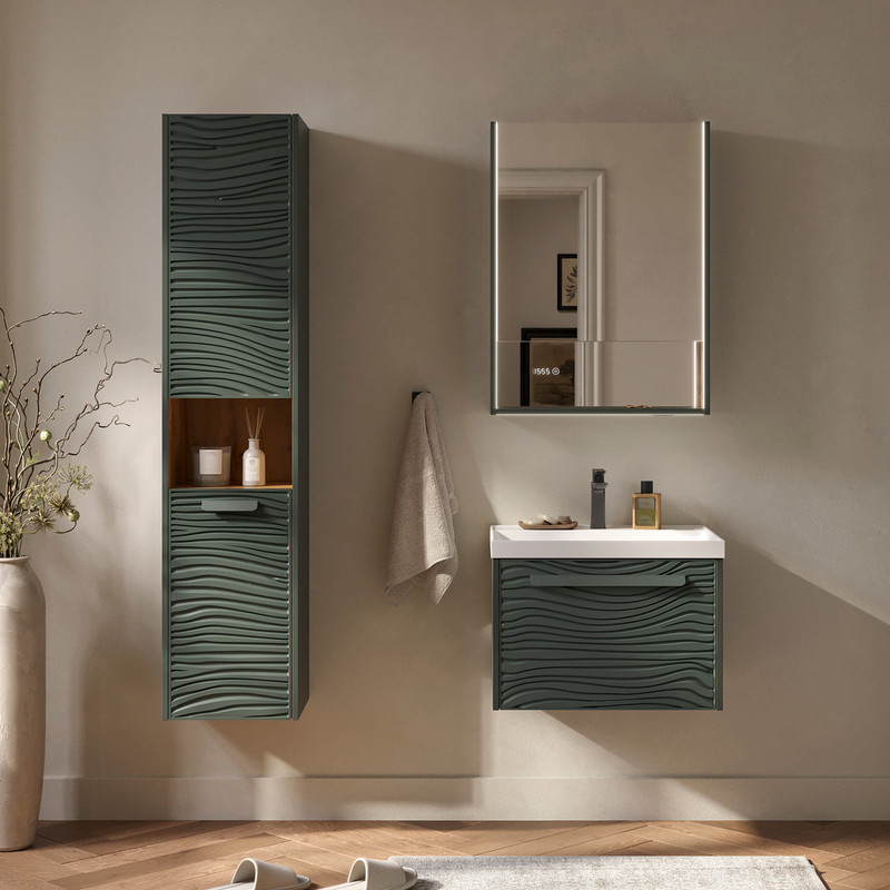 Пенал подвесной EQUIL Gleam 36 подвесной, с корзиной, универсальный R/L, зеленый камень/дуб вотан