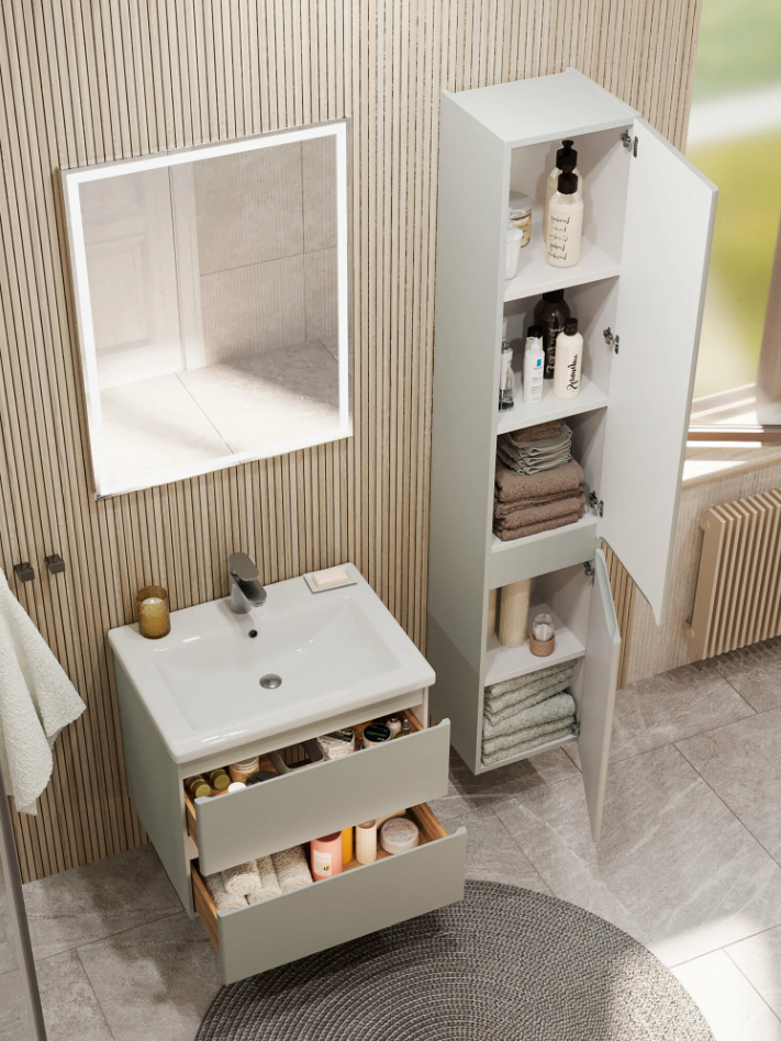 Тумба подвесная SanStar Riana 60 с раковиной Como 60 (комплект), грей