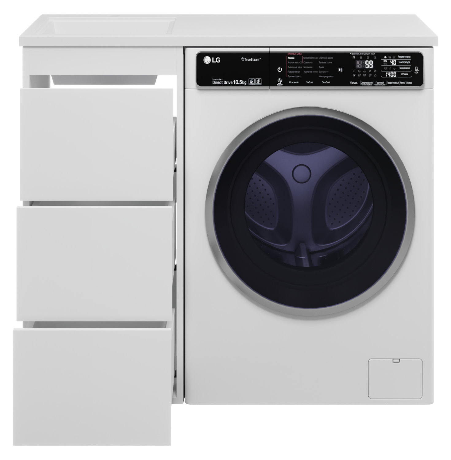 Тумба с раковиной Brevita Grafit 40 под стиральную машину, с раковиной Misty Гавана 100 R, белый