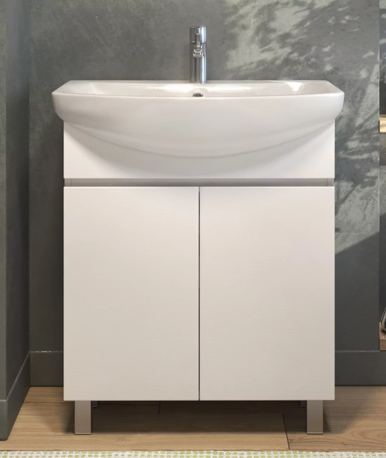 Тумба напольная Vigo Wing 70 с раковиной Балтика 70, 2 двери, белый