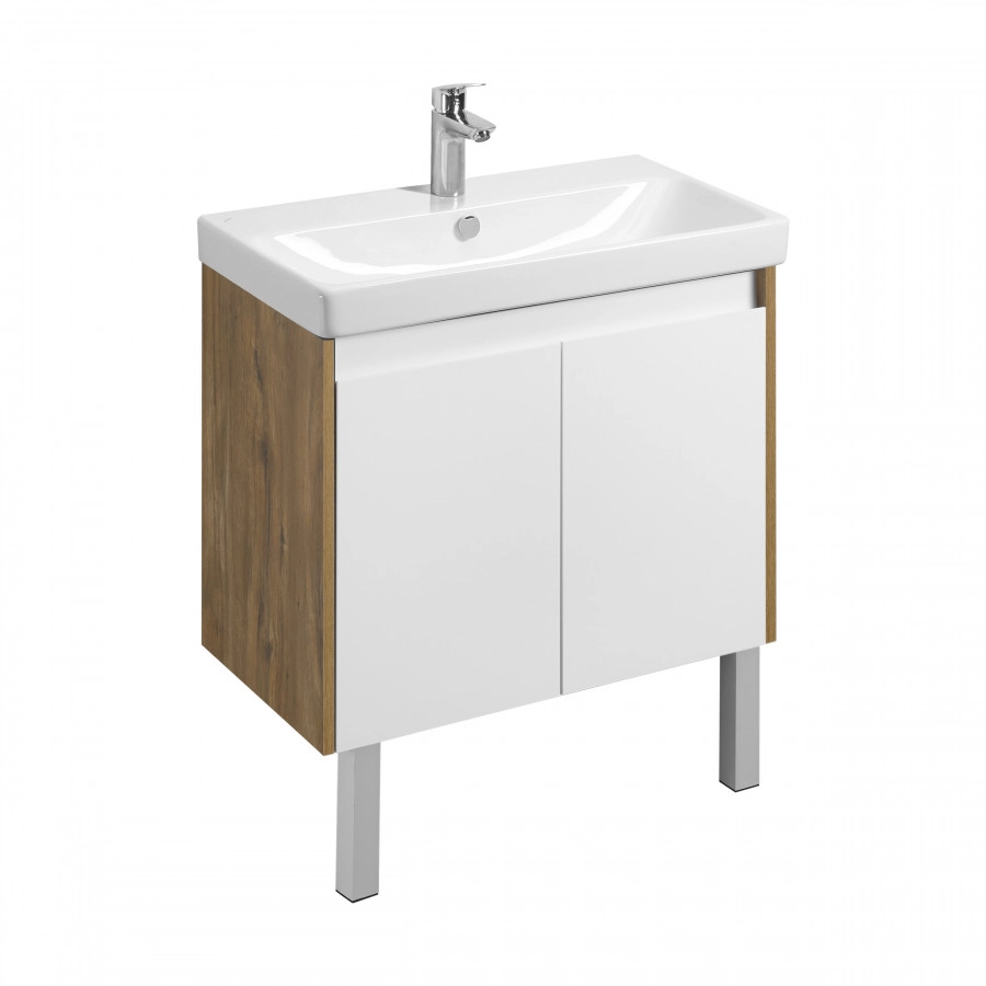 Тумба Aquaton Сканди Doors 80 с раковиной Адриана 80, 2 ящика, напольная, дуб рустикальный