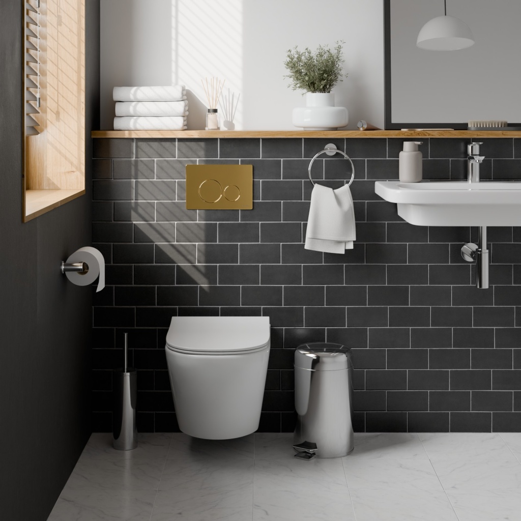 Комплект 3в1 IBERICA BLANCA инсталляция SILENCIO, унитаз BILBAO ALTO белый, кнопка смыва INOX-O золото глянцевое (IB001.BLA.231.816)