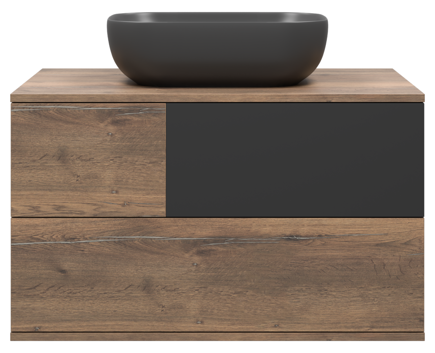 Тумба с раковиной Misty Коломбо 80 подвесная, дуб галифакс/антрацит