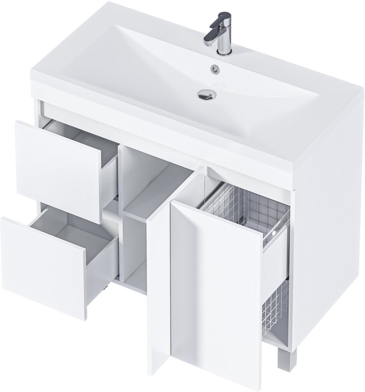 Тумба напольная 1Marka Cube 100Н с раковиной Анита 100, 2 ящика, 2 двери, белый
