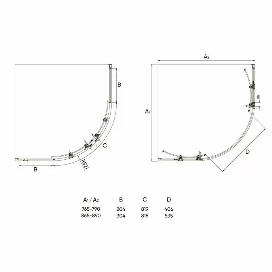 Душевой уголок Veconi RV107B-80-01-C4 80x80 полукруглый 1/4, без поддона, прозрачное стекло, черный матовый