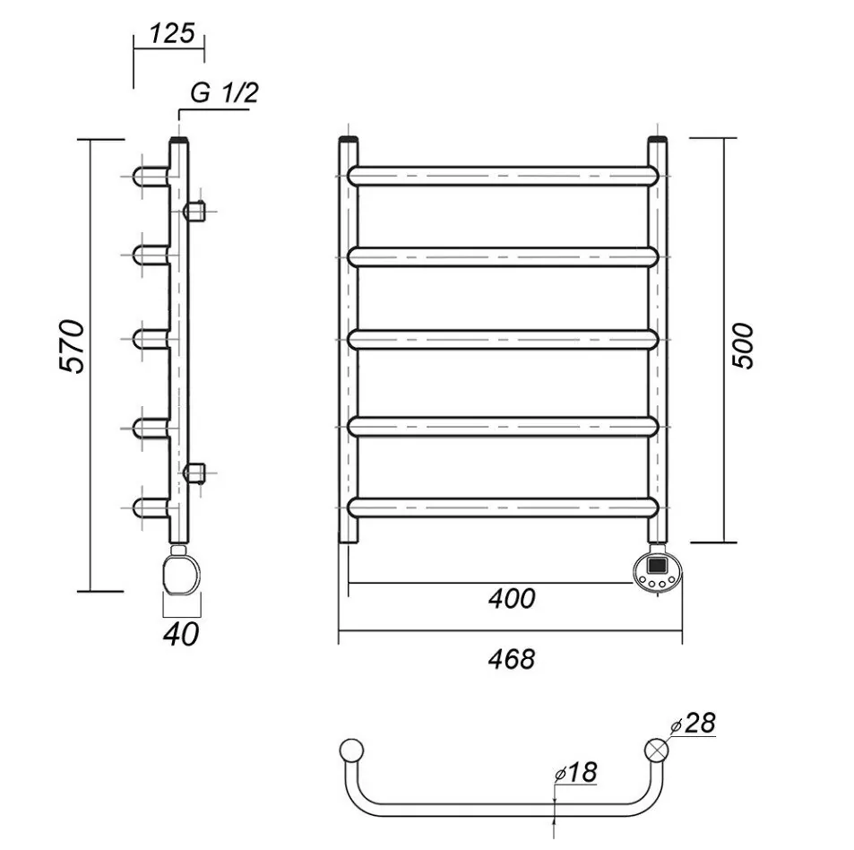 Полотенцесушитель электрический Domoterm Стефано П5 400x500 АБР ER, античная бронза