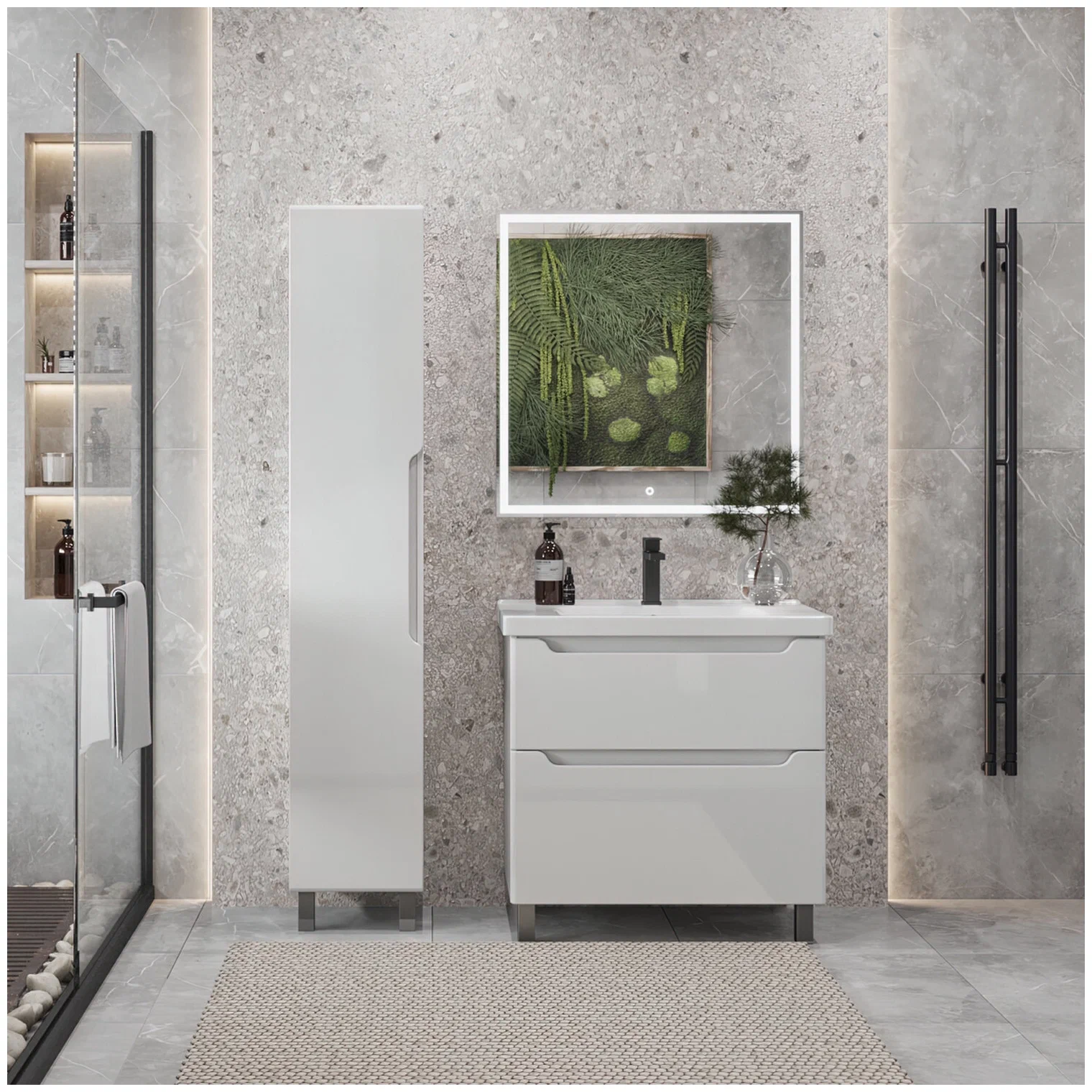 Тумба напольная SanStar Lanciano 80 с раковиной Гармония 80, белая