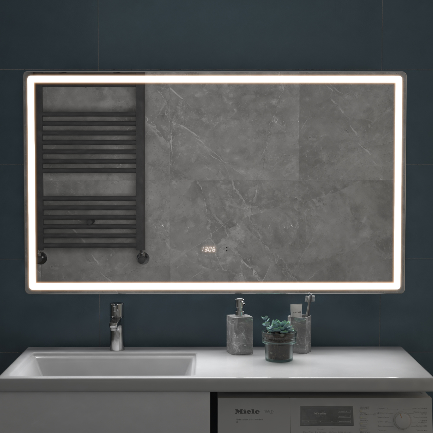 Зеркало Vigo Geometry Luxe 1200 свет, сенсор, часы, антизапотевание