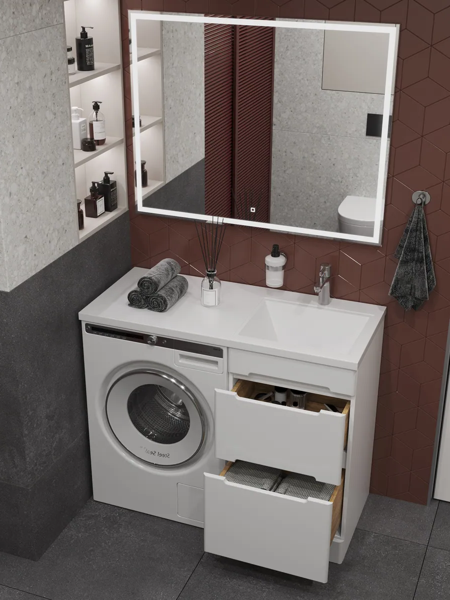 Тумба напольная SanStar Толедо 60 с раковиной Даллас 120 правый белая