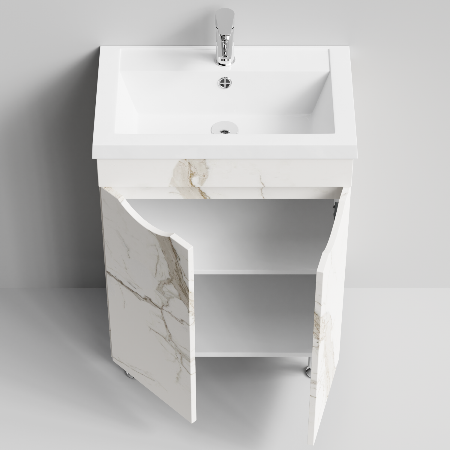 Тумба с раковиной Vod-ok Смайл 58 напольная, Мрамор Белый натур милк