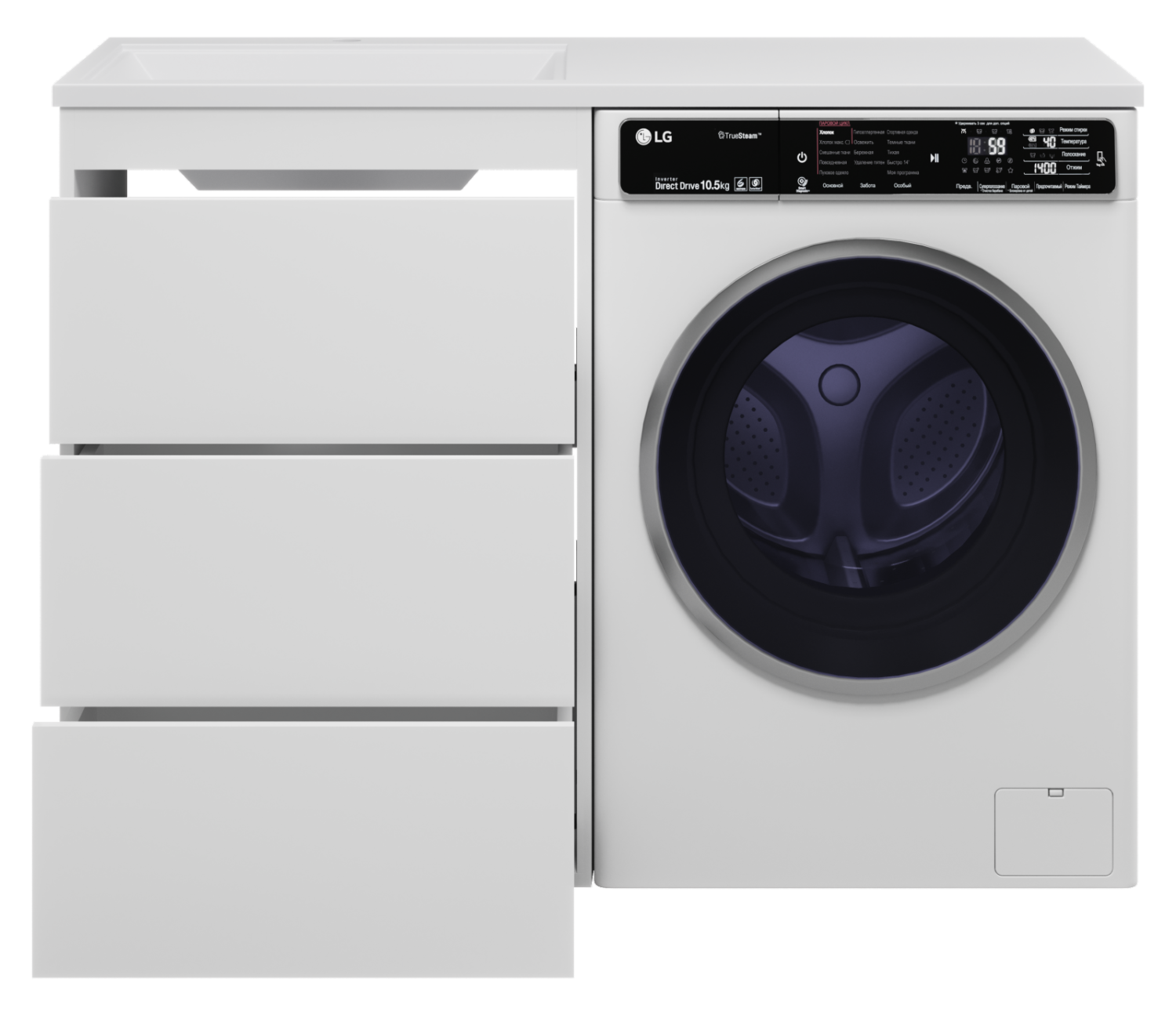 Тумба с раковиной Brevita Grafit 60 под стиральную машину, с раковиной Эстет Даллас 120 R, белый