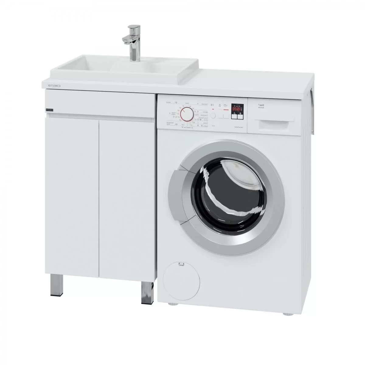 Тумба напольная Санта Марс 48 с раковиной Юпитер 1100 под стиральную машину, 2 двери, левая, белая
