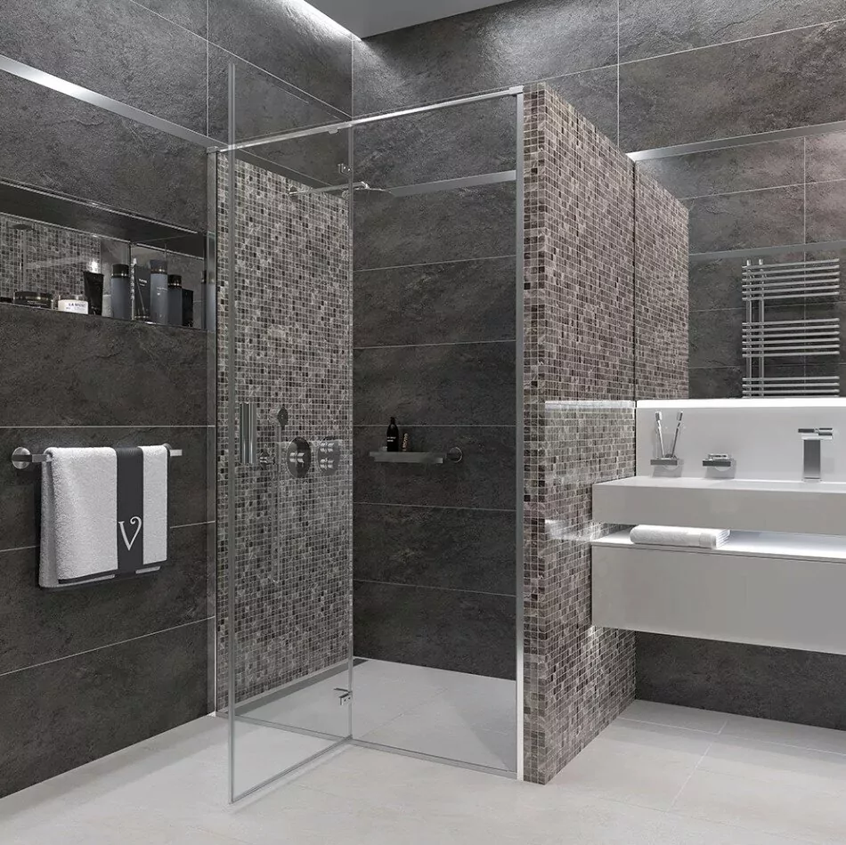 Душевая дверь Veconi VN73-90 в нишу, распашная, прозрачное стекло, хром