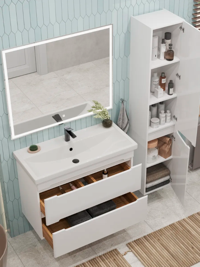 Тумба подвесная SanStar Адель 100 с раковиной Фостер 100, белая