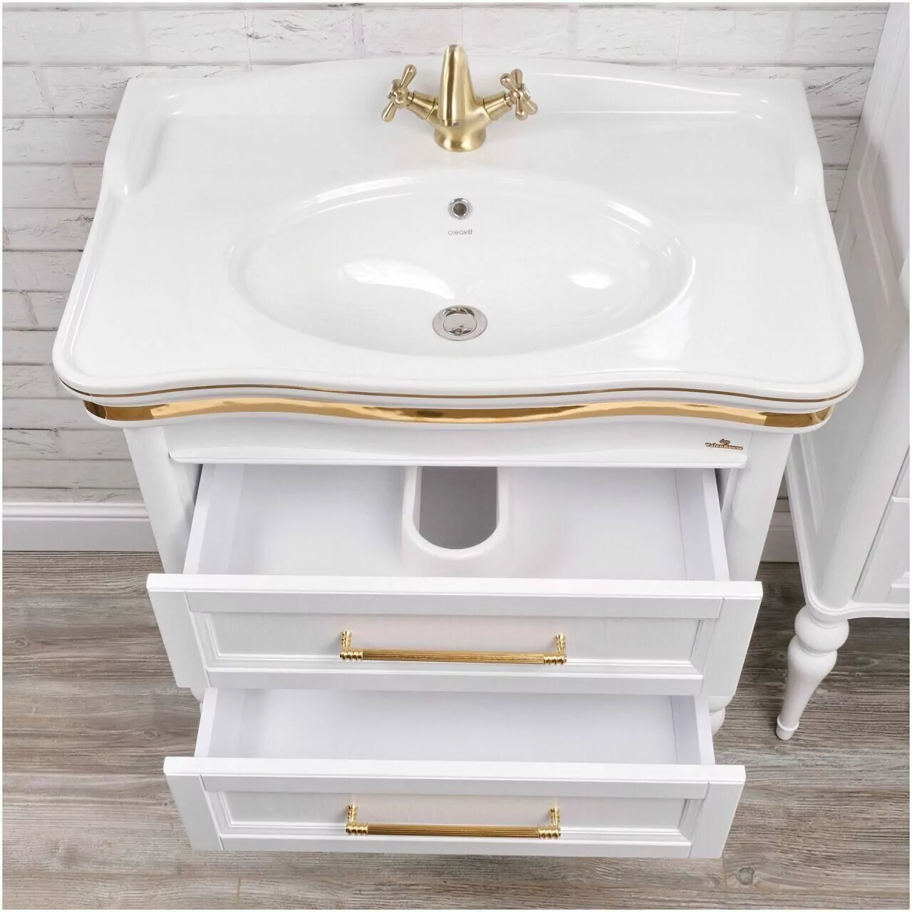 Мебель для ванной ValenHouse Эстетика 80, комплект, напольный, белый, фурнитура золото